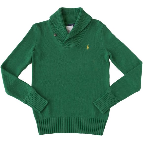 NEW Polo Ralph Lauren Fishermans Shawl Collar Sweater!  Green With Yellow Player - Picture 1 of 2